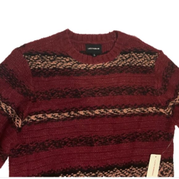 Lucky Brand Men's Cabernet Fair Isle Jacquard Wool Crew Neck Sweater Size L - Picture 5 of 7